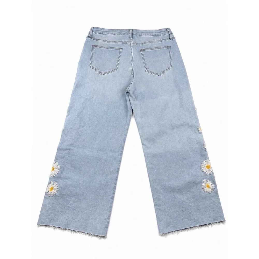 NWT Driftwood Charlee Daisy Embroidered Cropped Jeans Women's 14 Floral Boho